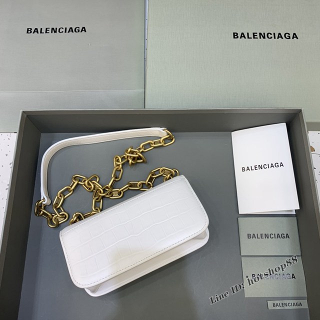 Balenciaga專櫃爆款小號鱷魚白色金扣肩背包 巴黎世家新款Gossip bag斜挎包 fyj1316